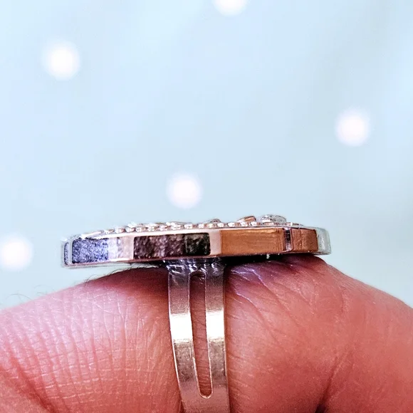 Silver Greek Coin Plastic Button Adjustable Ring OOAK Handmade - Picture 3 of 5